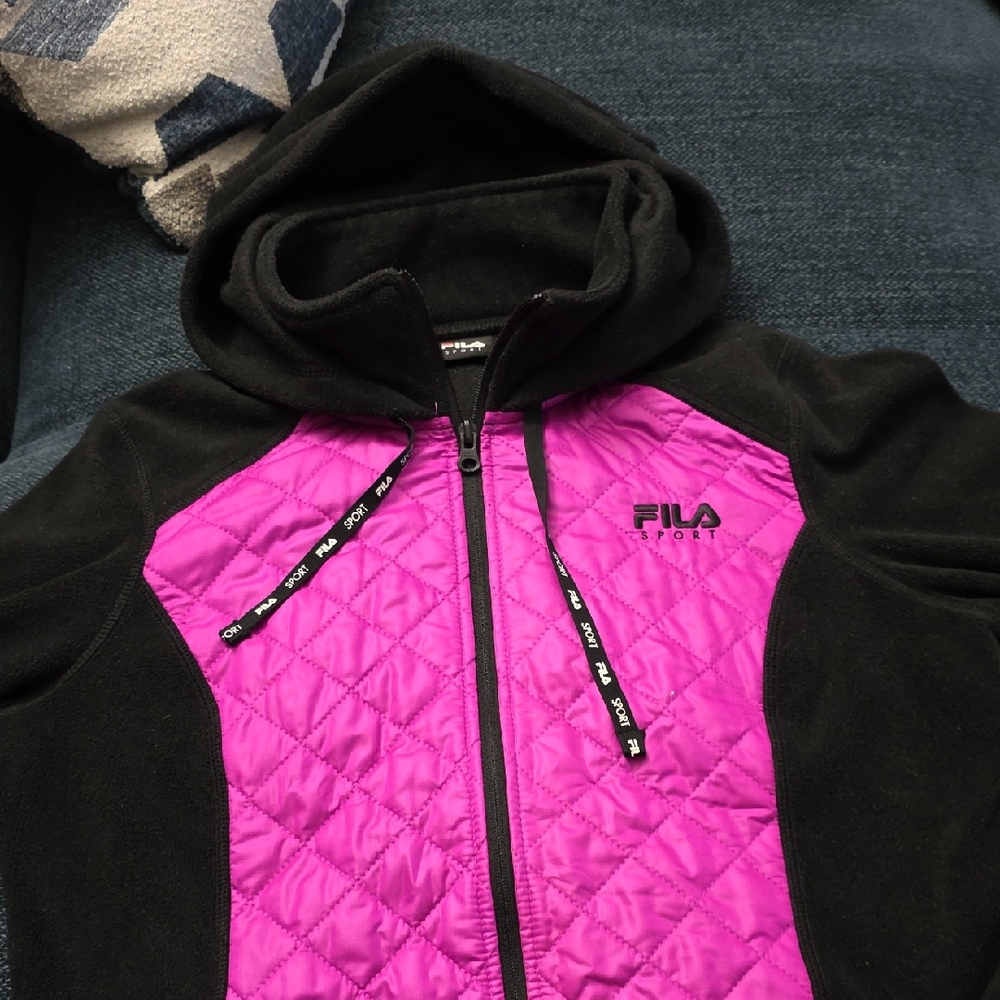 Fila Women's Pink and Black Quilted Hoodie